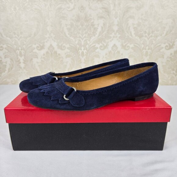 Talbots Size 8M Slate Blue Marcia2 Leather Flats Tassel Front Almond Toe - Picture 1 of 16